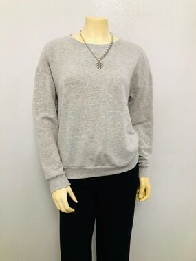 Emily Daniels Women's Gray Crewneck Sweater with Pearl Accent